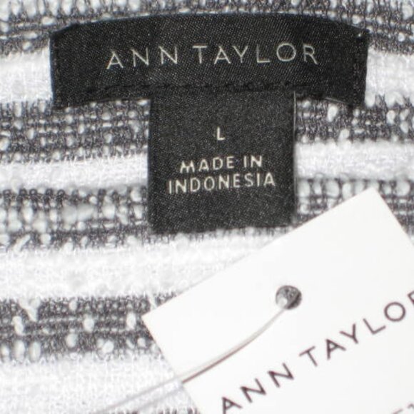 NWT Ann Taylor Large Sweater Top Sweatshirt Gray Black Tweed Stripe Funnel Neck - Picture 6 of 8